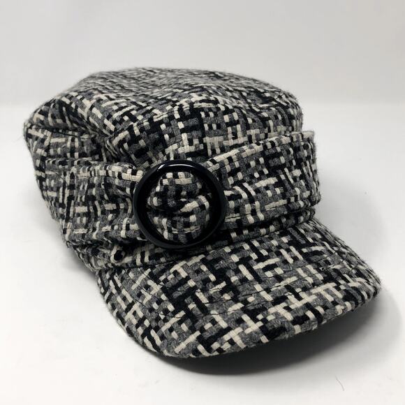 Wool Tweed Newsboy Cap Grey Black Bill Black Detail Tween Newsie Style - Picture 1 of 5